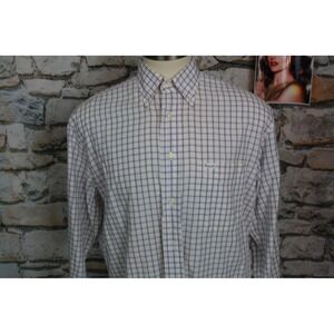 Faconnable Mens Blue Red Tattersall Check Button Down Shirt Cotton Size M